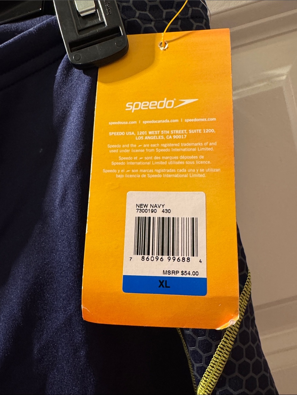 Speedo Men's Navy Swim Hybrids with yellow Contrast for swim and fitness. - Picture 3 of 3